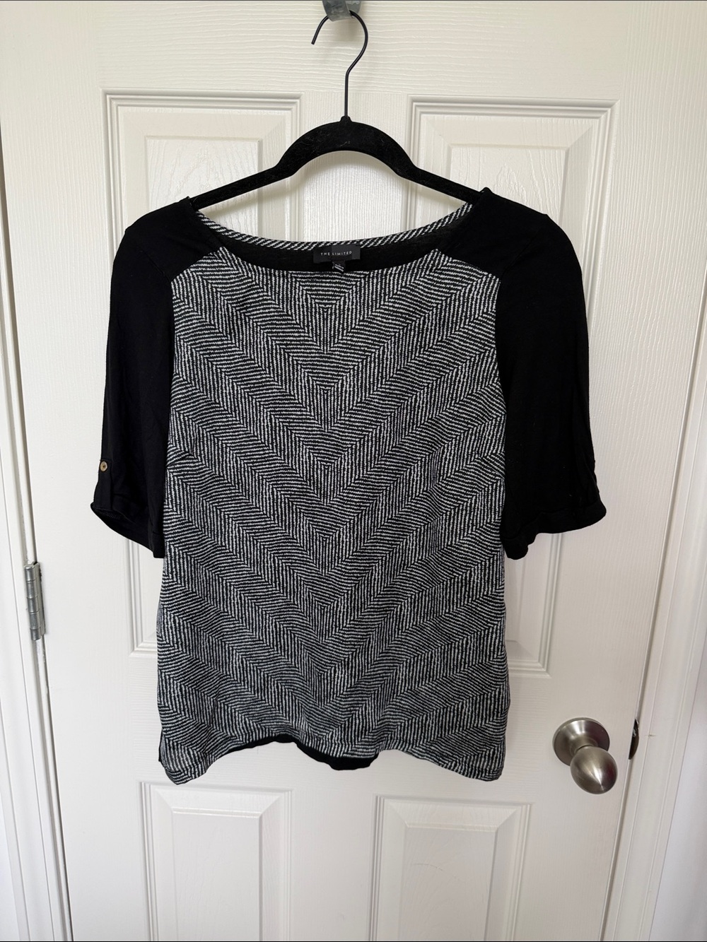 The Limited Black Raglan Sleeve Chevron Front Tee